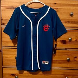 Nike MLB National League Blue Red logo Chicago Cubs Baseball Jersey boys L